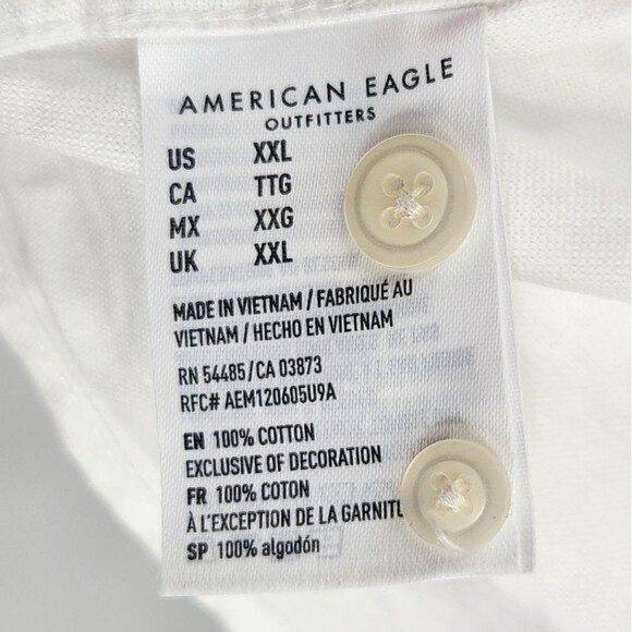 American Eagle Button Up DownOxford Shirt Mens Size XXL White  Embroidered Patch - Picture 7 of 8